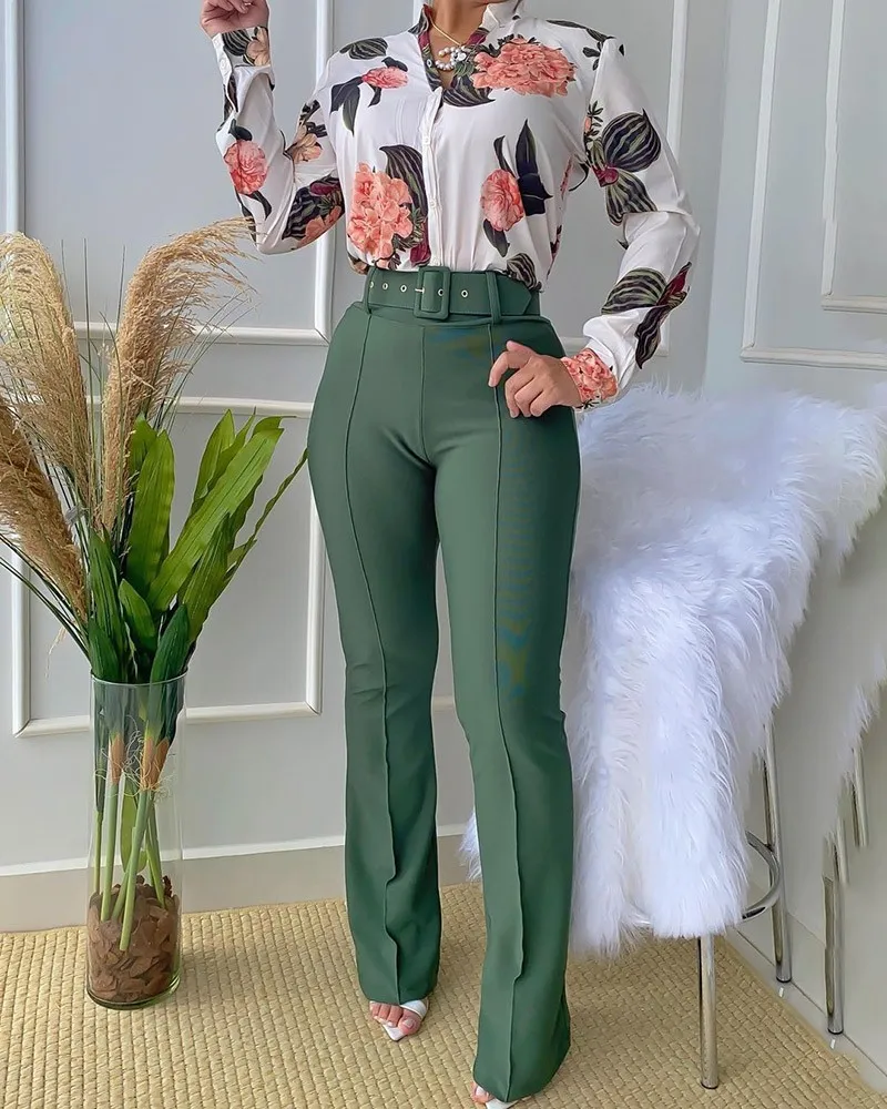 Women\'s 2024 autumn new casual suit stand collar long-sleeved shirt top wide-leg pants two-piece set