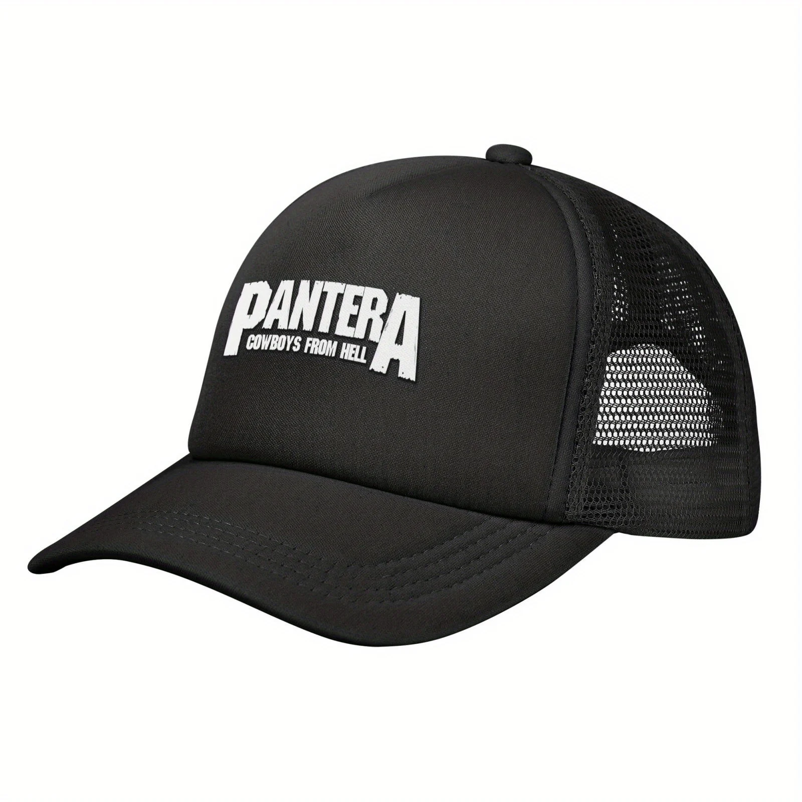 1pc Pantera Cowboys From Hell Band Merch Mesh Baseball Cap - Unisex, Breathable, Sun-Protective Trucker Hat with Adjustable Stra