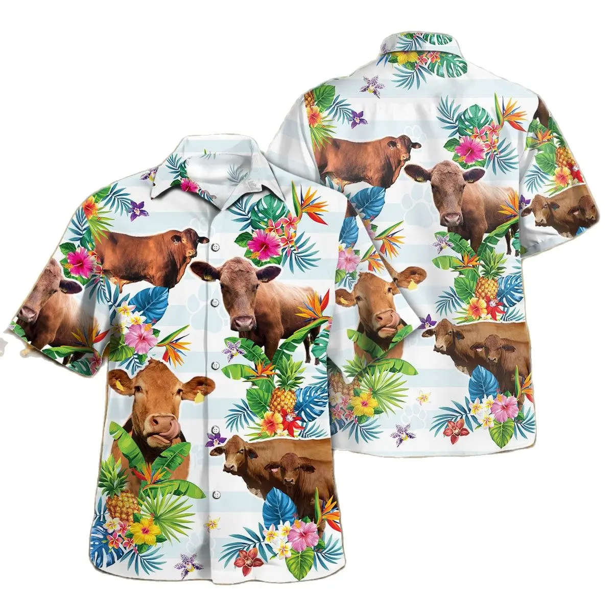 Jumeast Beefmaster Cattle Lovers Tropical Flower Men Hawaiian Shirt Holstein Friesian Beach Blouse Farm Clothes Farmer Gifttify