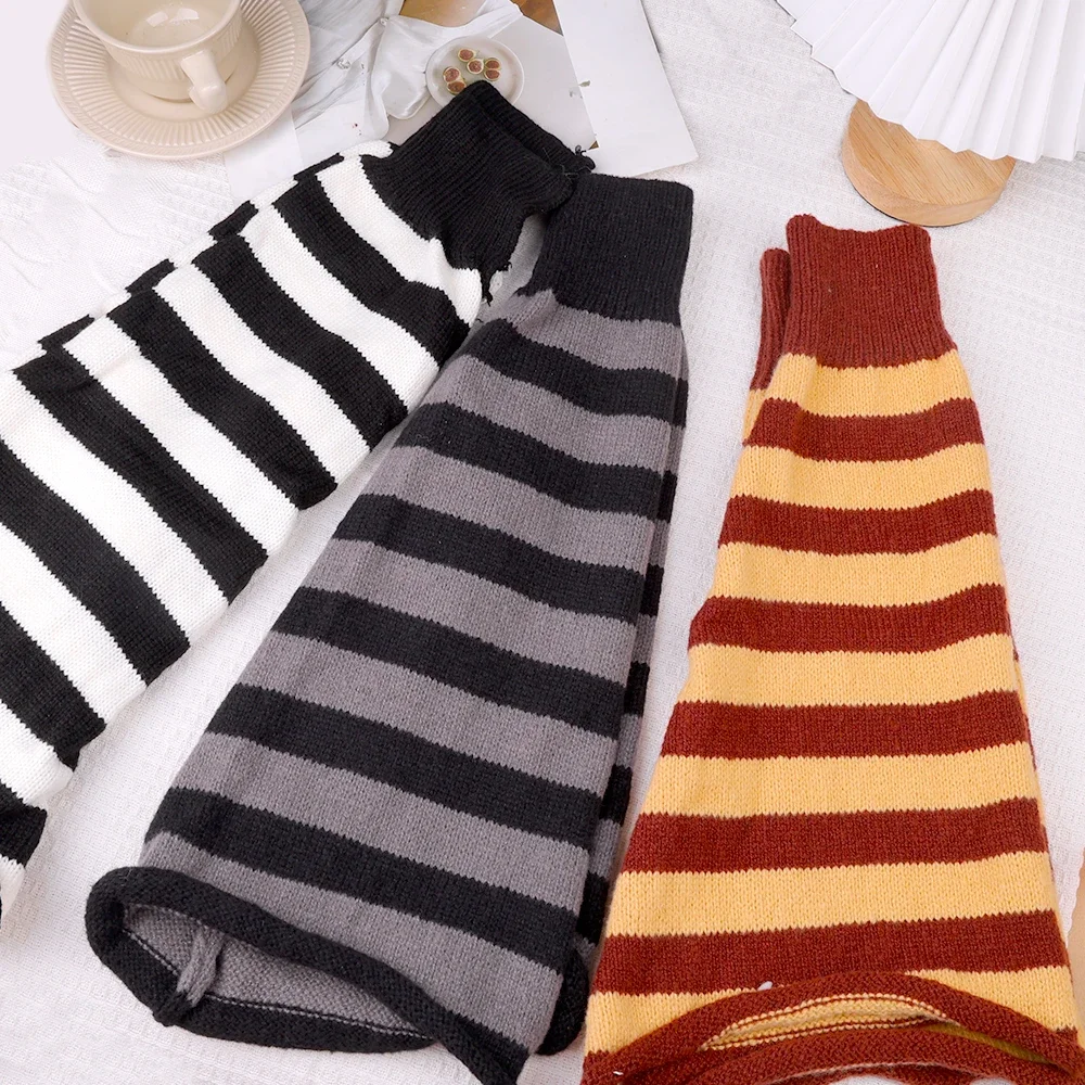 Lolita Stripe Leg Warmers Women Long Socks Wool Knitted Foot Cover Arm Warmer Y2K Winter Crochet Heap Socks Boot Cuffs Stockings