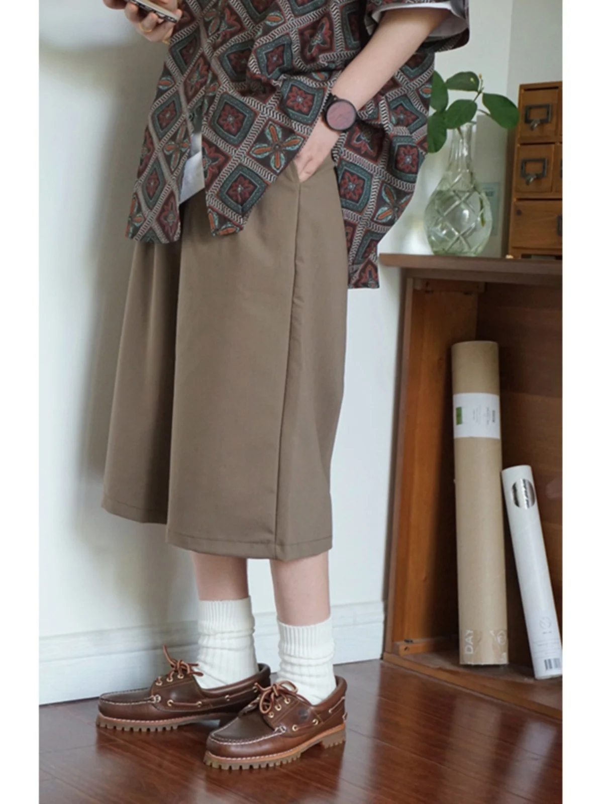 Summer Vintage y Brown Workwear Pants Loose Wide Leg Casual West Pants ex Youthful Energy Sle Autumn Spring