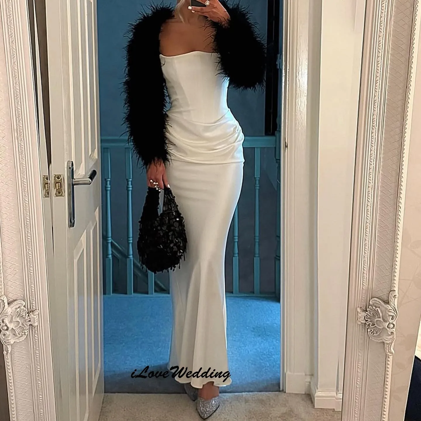 

White Strapless Elegant Prom Dresses 2025 Sexy Mermaid Satin Ruched Wedding Party Dress For Women Ankle Length Gala Customized