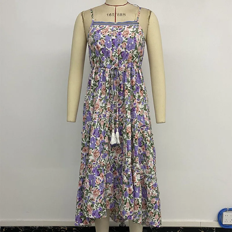 Abito lungo estivo da donna sexy stampato floreale Elegante Boho Backless senza maniche Casual Beach Sundress Button Maxi Gonna Abiti