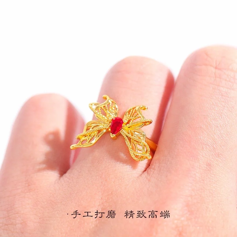 QEENKISS Vintage Butterfly Gold Ring For Women Wholesale Wedding Party Birthday Christmas Bride Mother Girlfriend Gift RG5210