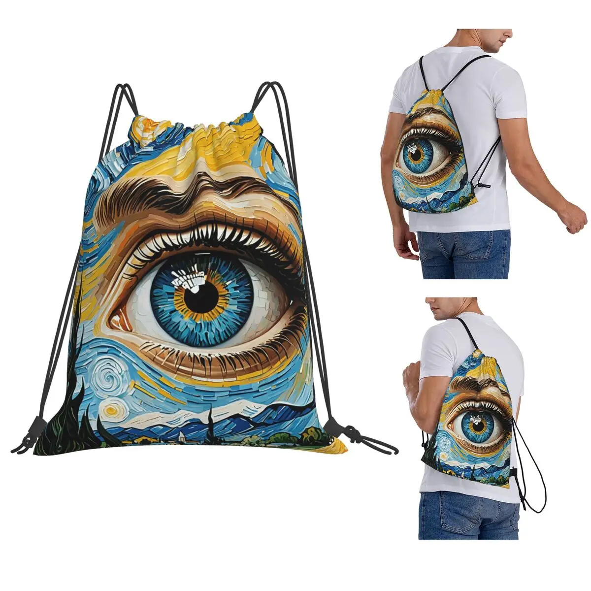 

The Starry Night By Vincent Van Gogh Backpacks Portable Drawstring Bags Storage Bag Book Bags for Man Woman Students
