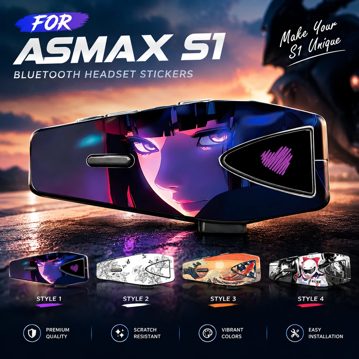 FOR ASMAX S1 Helmet Bluetooth Headset Stickers Vinyl Decorative Decals Multiple Styles Helmet Headset Mod Styling Accessories