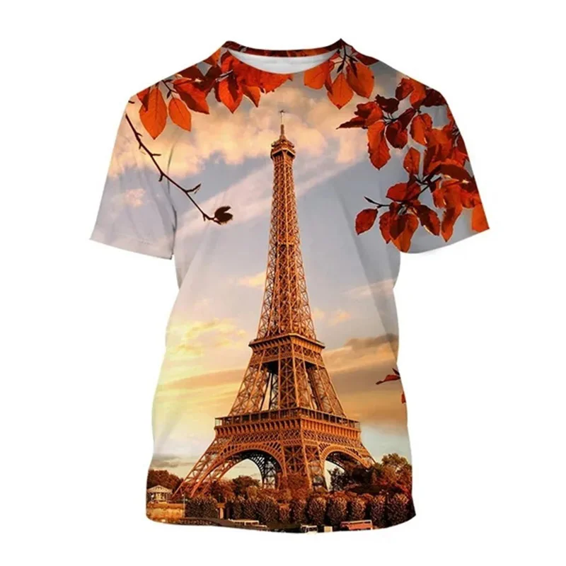 New Paris Eiffel Tower 3d Printed T-shirt For Men And Women France Tops Casual Oversized Short Sleeve T-shirts Men Clothes Gifts