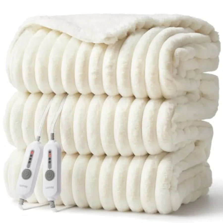 

Electric Blanket King Heated Blanket Dual Control Cozy Faux Rabbit Fur with 4 Heating Levels and 10H Auto Off Over-Heat Protect