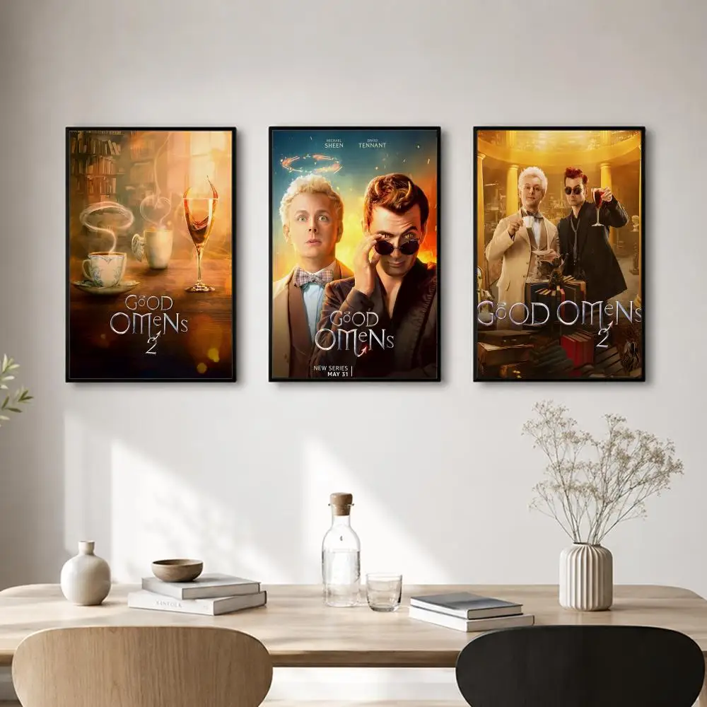 TV Series Good Omens Poster Self-adhesive Art Waterproof Paper Sticker Coffee House Bar Room Wall Decor