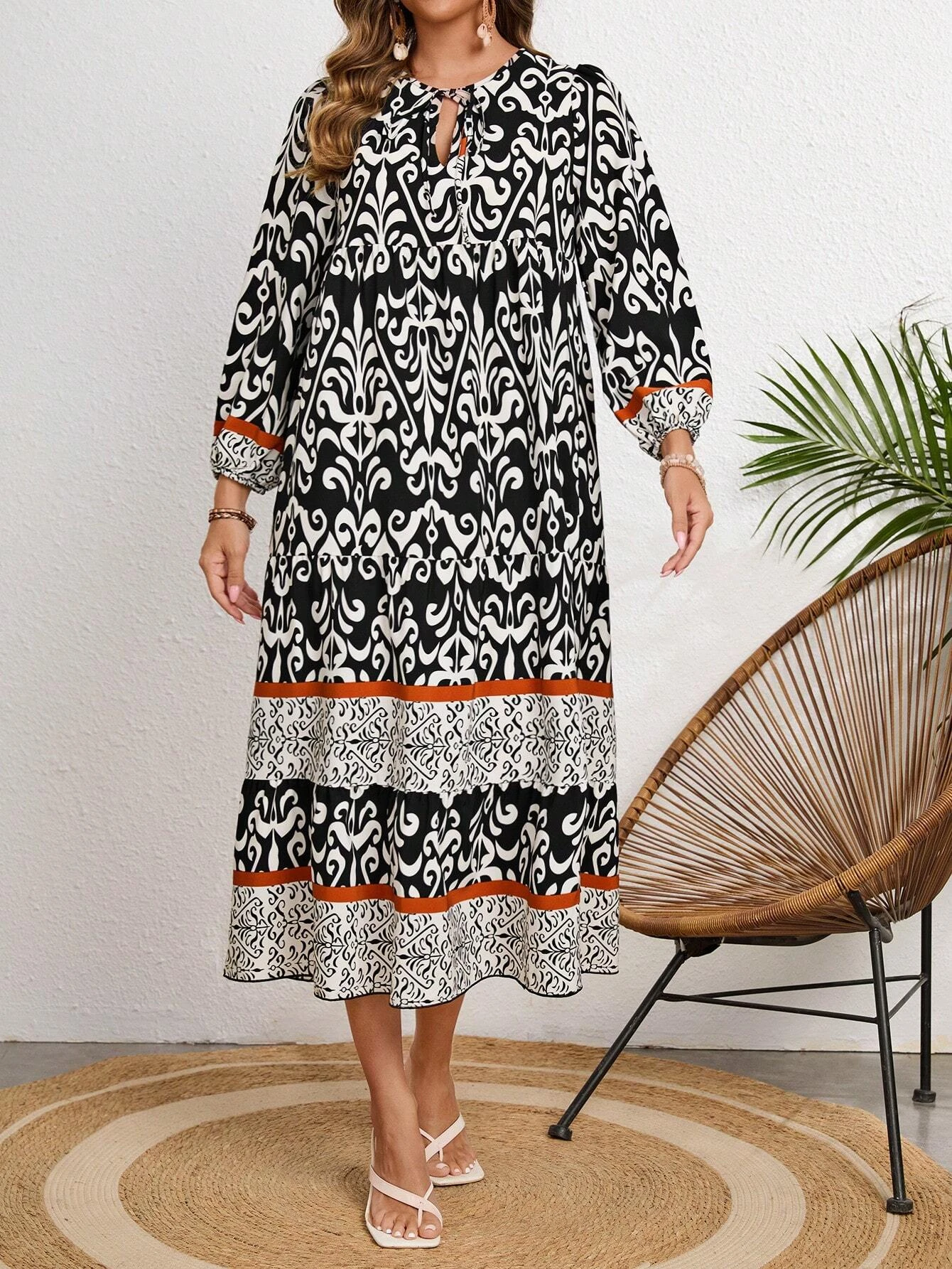 فستان نسائي بأكمام فانوس مطبوع للخريف والشتاء #6