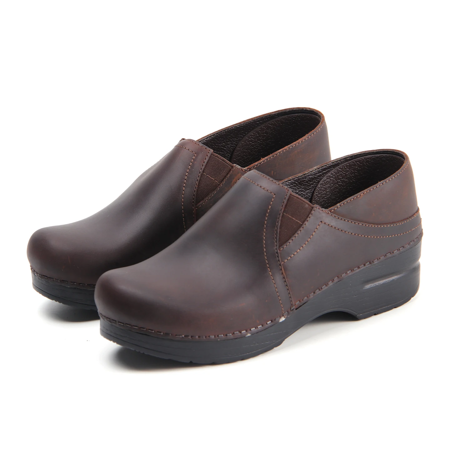 Genuine Leather Closed Back Clogs, Slip-On Wedge Platform Shoes, Ergonomic Arch Support Cushioned Anti Slip Long Wear Shoes