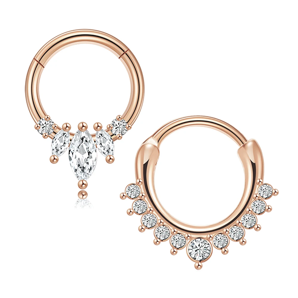 2 Stück 316L Chirurgenstahl Zirkon Scharnier Nasenring Septum Clicker Daith Piercing Ohrknorpel Helix Hoop Blumen Wassertropfen – Detail 6