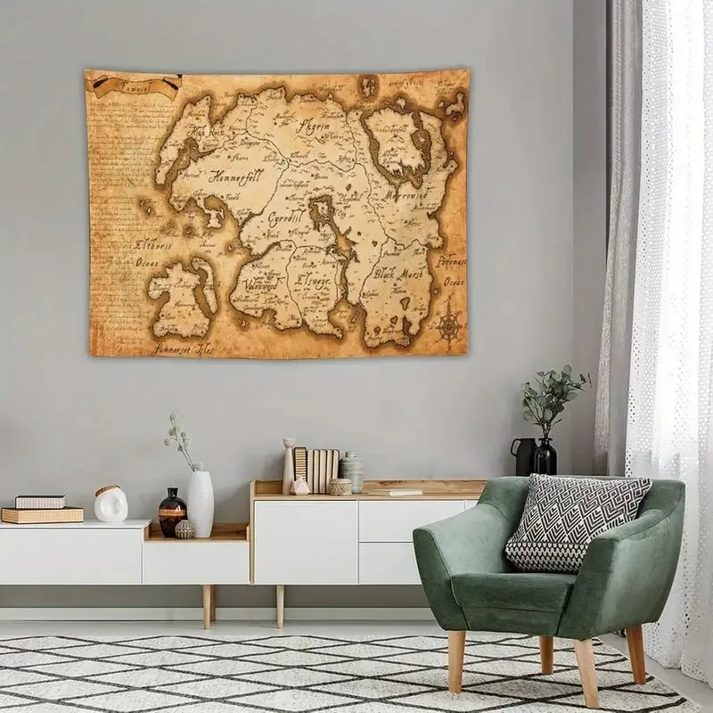 VIKAMA Retro verträumte Skyline Ler Karte Wandteppich Schlafzimmer Spielzimmer einfache Installation Wanddekoration Wandteppich Heimdekoration