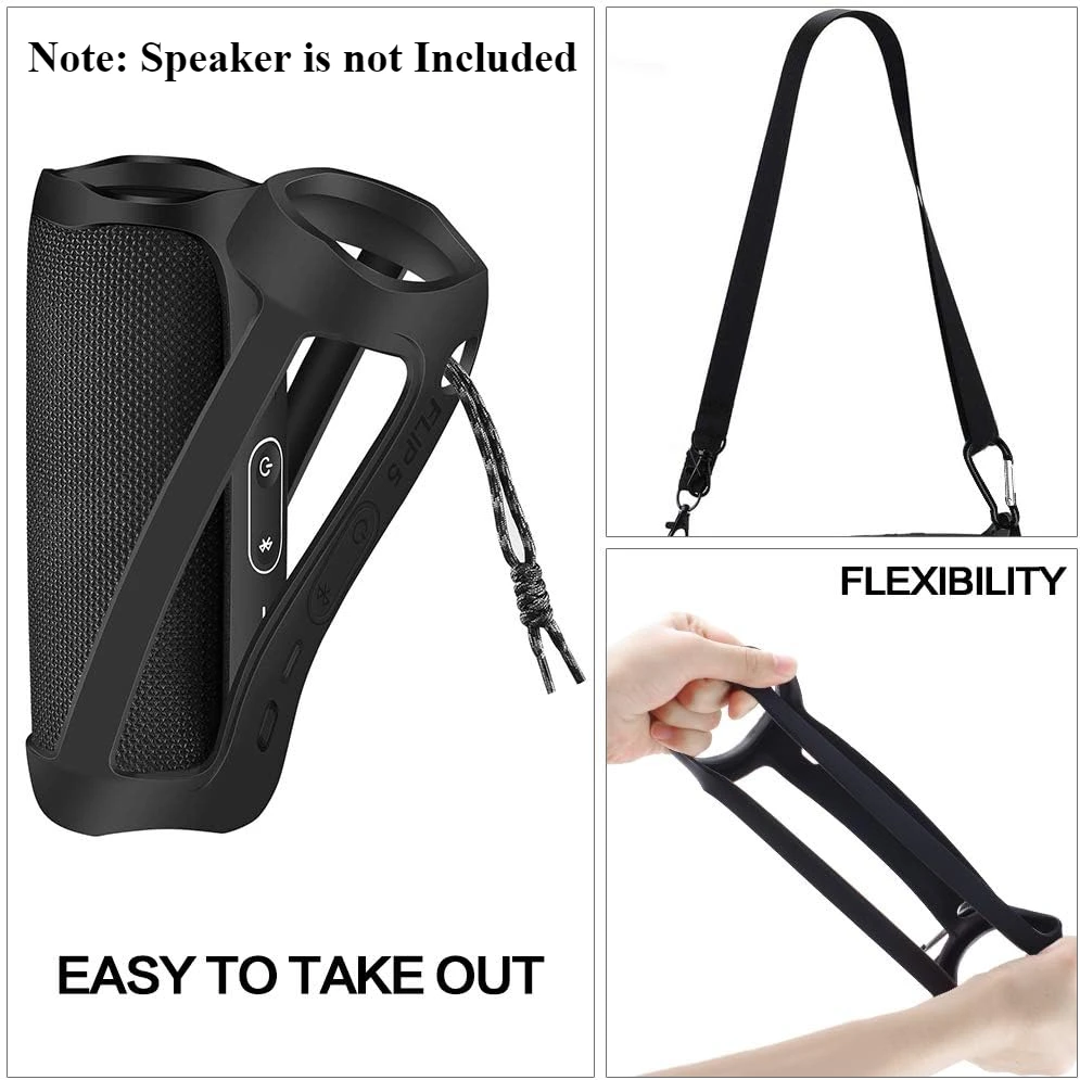 Silicone Case Compatible for JBL FLIP 5 Portable Bluetooth Speaker, Gel Soft Skin Cover, Rubber Case, Travel  Pouch with Strap