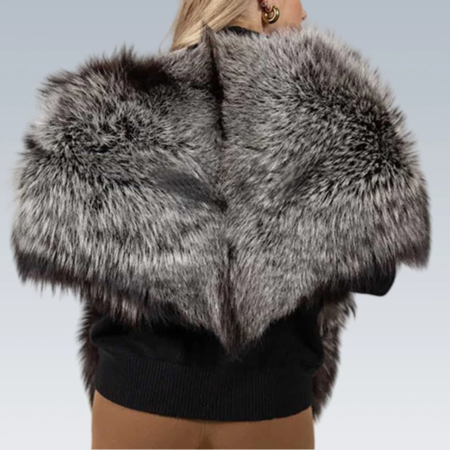 짧고 따뜻한 천연 실버 폭스 퍼 숄, 여성용 리얼 폭스 퍼 코트, 정품 퍼 케이프, 패션 럭셔리 풀 스킨 봄버 재킷