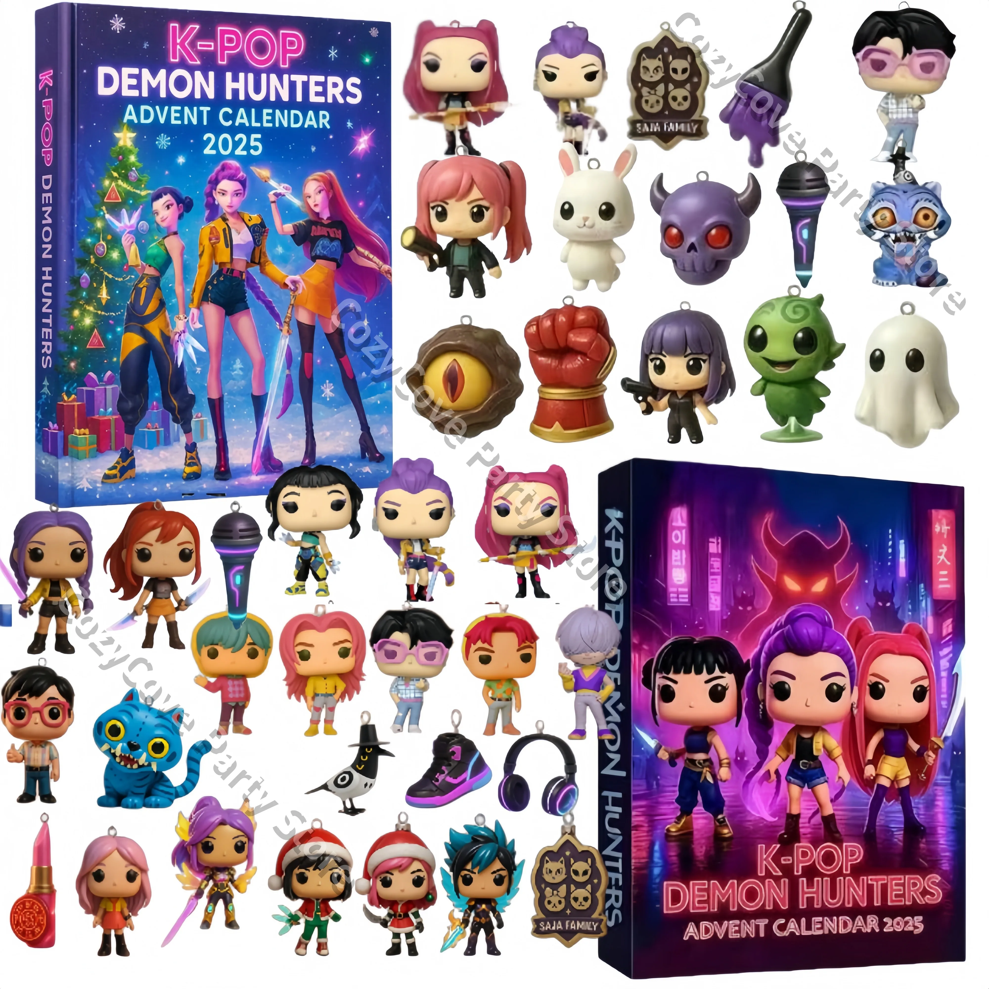 Kpop Démons Hunte Calendrier de l'Avent Figurine de dessin animé Calendrier de Noël cadeau Acrylique 2D Boîte aveugle de l'Avent pour adolescents et femmes Cadeaux