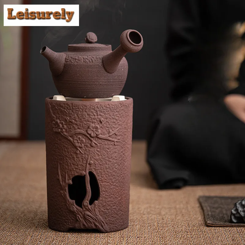 

Ancient Burning Ceramic Charcoal Stove Cooking TeaPot Japanese Style Rough Pottery Rust Glazed Warm Boiling Water Brewing Kettle