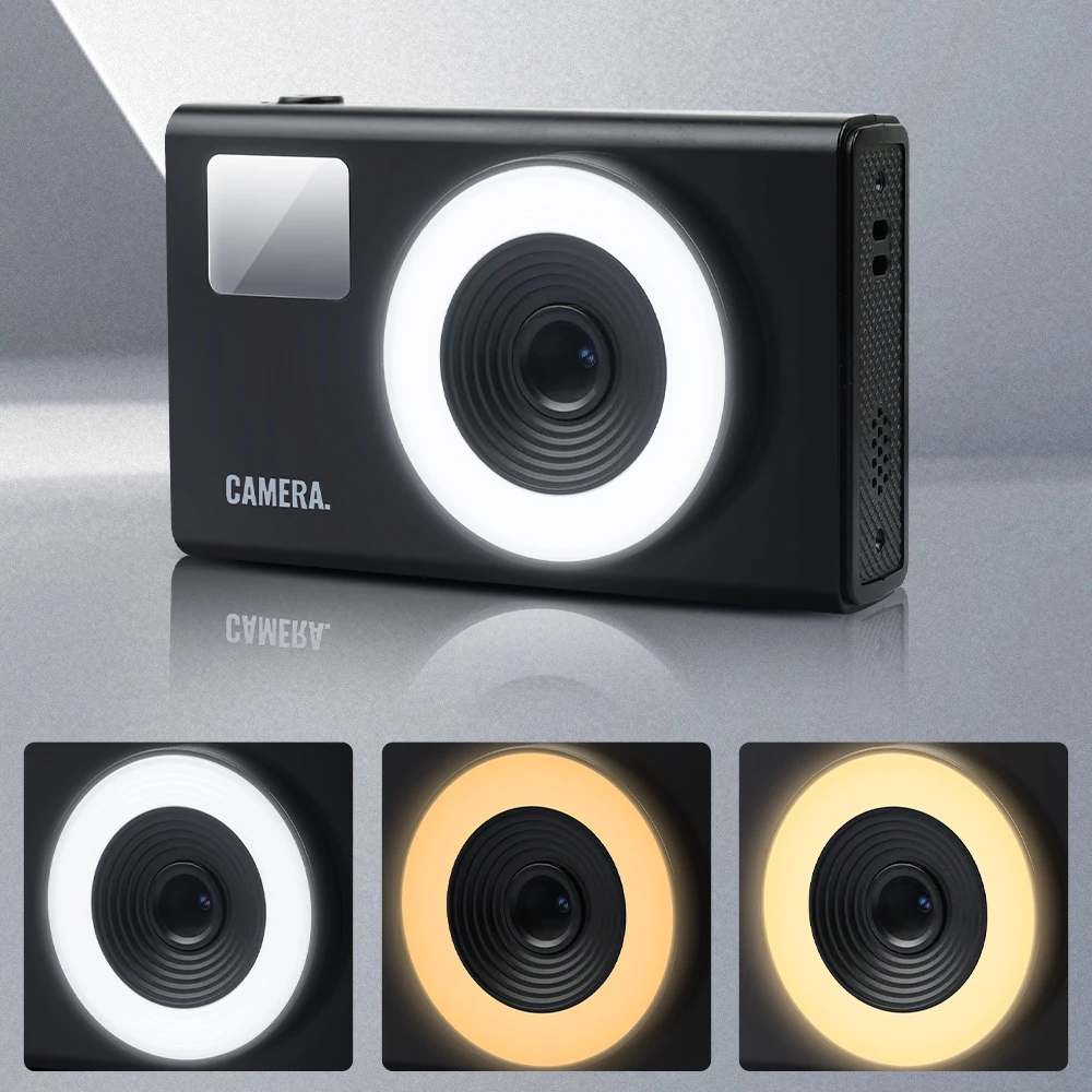 Câmera CCD com Ring Fill Light para crianças, brinquedos educativos, presentes de aniversário, cartão de 64GB, 44MP, vídeo 1080P