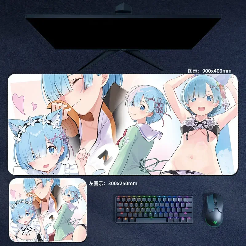 Re 0 Emilia Rem Ram Mouse Pad Anime Re Zero Life in Another World Large XXL Mousepad Computer Keyboard Pad Accessories Desk Mat