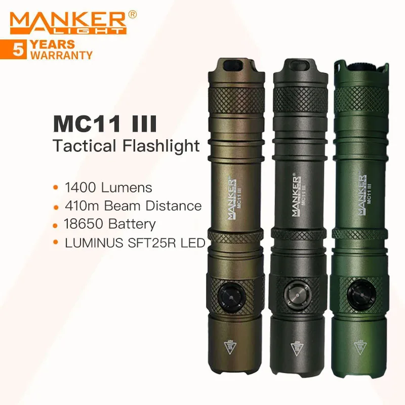 Manker MC11 III Portable EDC Rechargeable LED Flashlight with 18650 USB-C Rechargeable Battery,1400 Lumens 410m Beam Distance