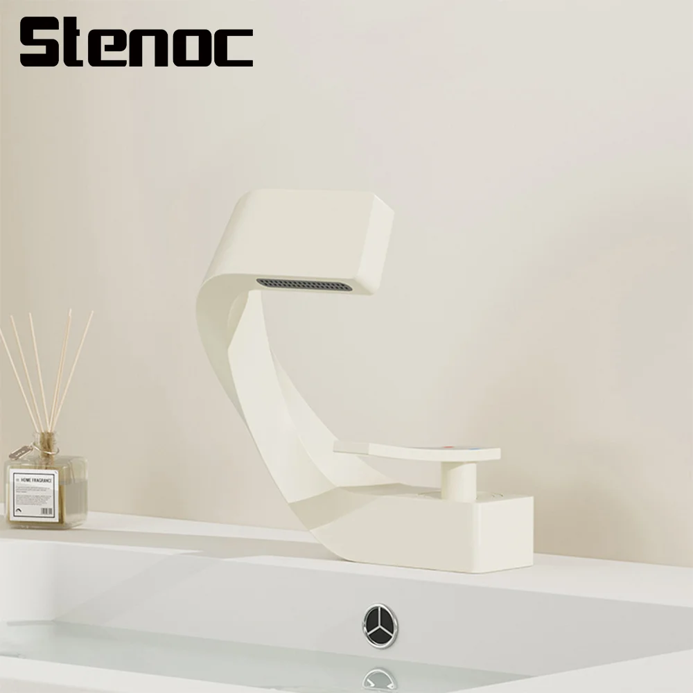 Stenoc Milky White Fashion Single Handle Single Hole Brass Bathroom Basin Faucet Hot And Cold Water Washbasin Taps Deck Mounted