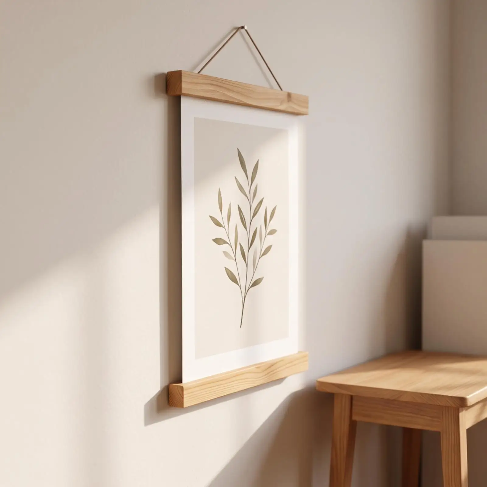 Modern Wooden Poster Hanger Rod with Magnet Clamp for Hanging Photo Display and Decorative Frames