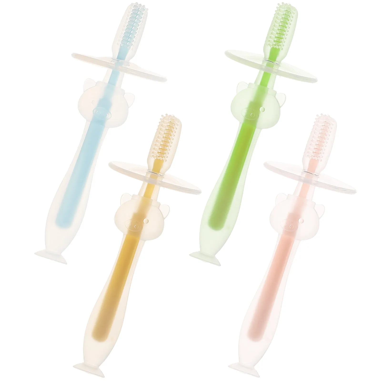 

4Pcs Baby Toothbrushes Infant Silicone Toothbrush 12 Months and Up with Suction Base for Brushing Training