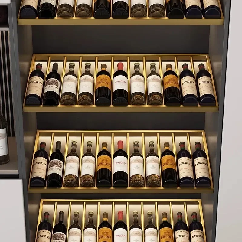 High-end wine cabinet wrought iron red wine diagonal shelf metal matte black hanging decorative luminous wine display rack