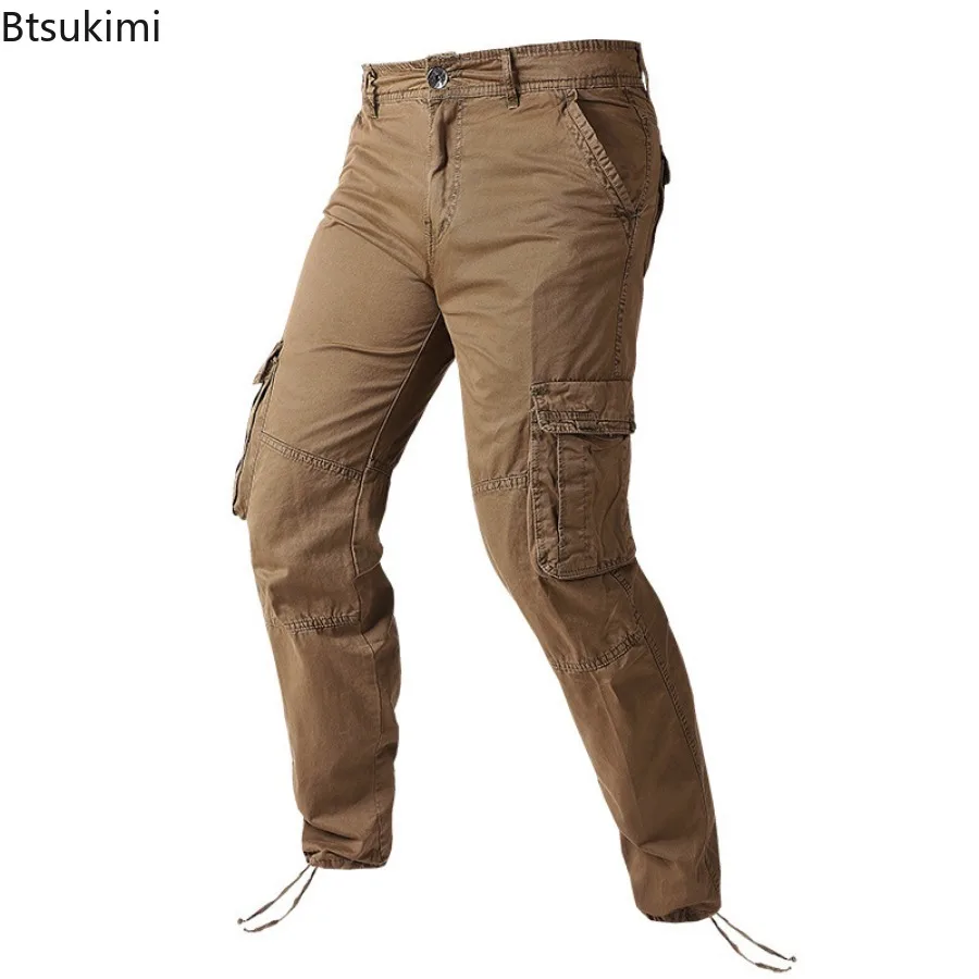 2024 Autumn New Men's 100% Cotton Cargo Pants Outdoor Tactical Training Jogger Pants Multi-pockets Straight Casual Trousers Male