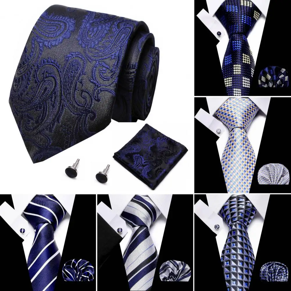 1 Set Men Tie Striped Formal Arrowhead Type Exquisite Silk-like Looking Tie Cufflinks Pocket Squares Clothing Accessories 남자 넥타이