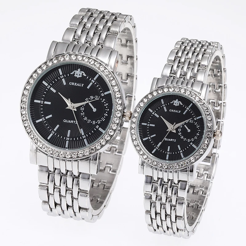 ساعة كاجوال بسوار نسائي مرصع بالألماس مع سوار فولاذي، طقم أزياء ساعة رجالية، ساعة كوارتز للزوجين #6