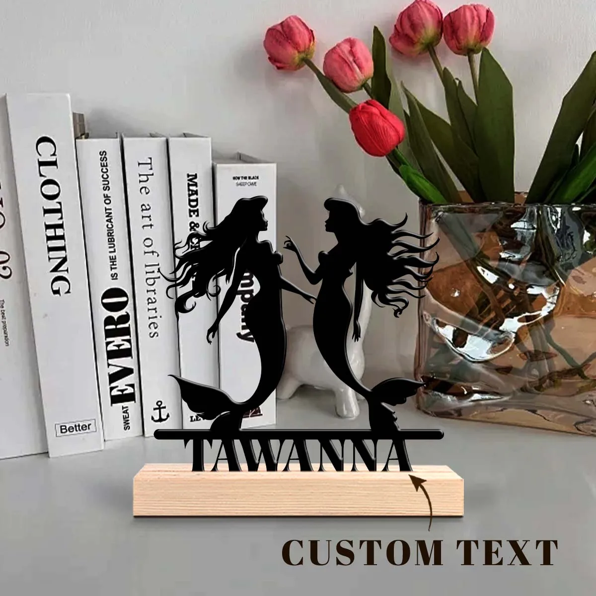 1pc Personalized Iron Desktop Ornament Customizable Name With Wooden Base Suitable for Fireplaces,Study Rooms,and Offices