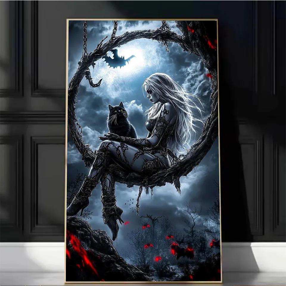 DIY الماس اللوحة مربع جولة الماس الساحرة والقط التطريز فتاة فسيفساء حجر الراين اليدوية عبر غرزة ديكور المنزل #1