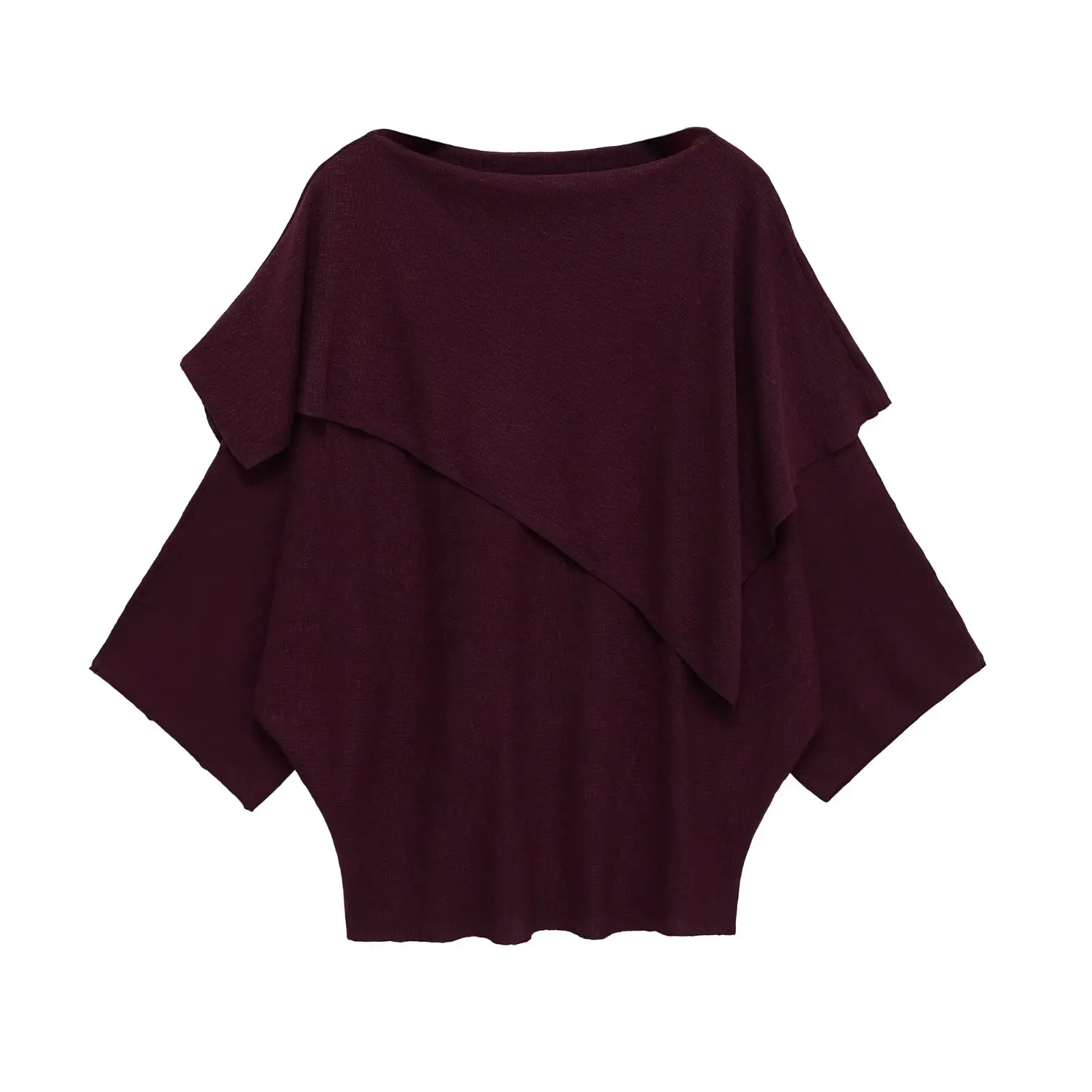 

2025 New Women's Fashionable Versatile Casual Design Flat-Knitted Layered and Drapey Long-Sleeve Knit Top