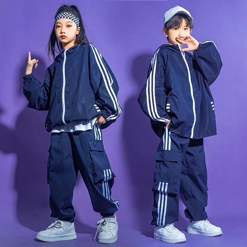 

Boy Hip Hop Costume Street Dance Blue Sweater Pants Girl Jazz Dance Clothes Hip Hop Performance Suit Rave Wear