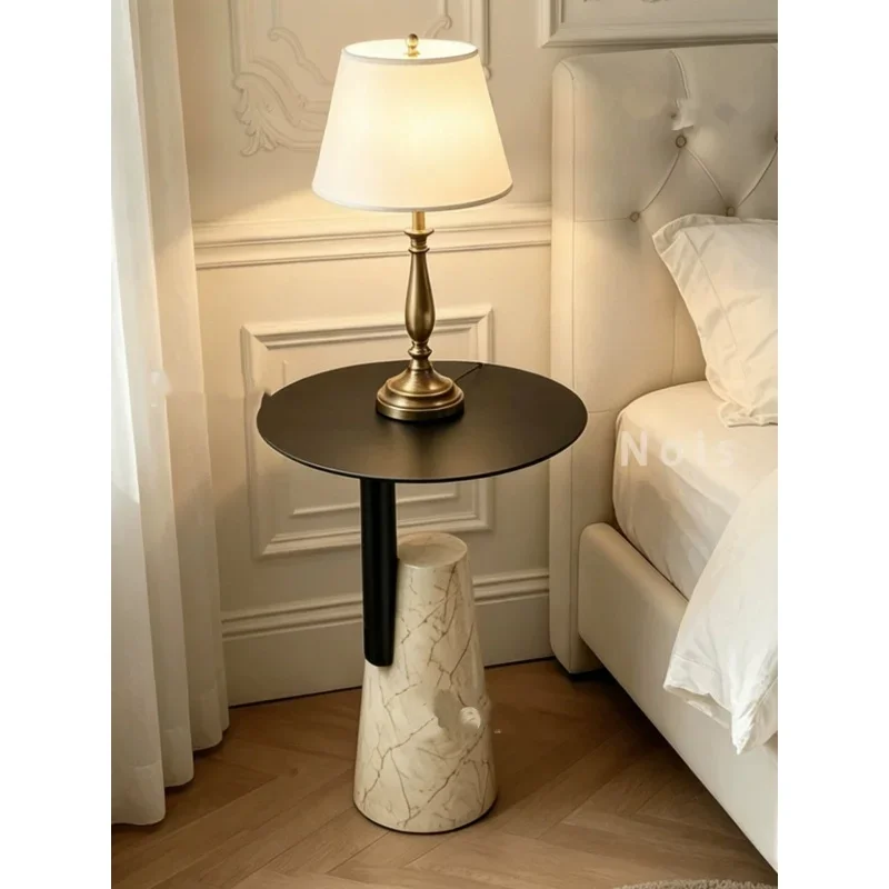 Modern minimalist natural marble side table with creative movable small side table for bedroom bedside, round trendy design