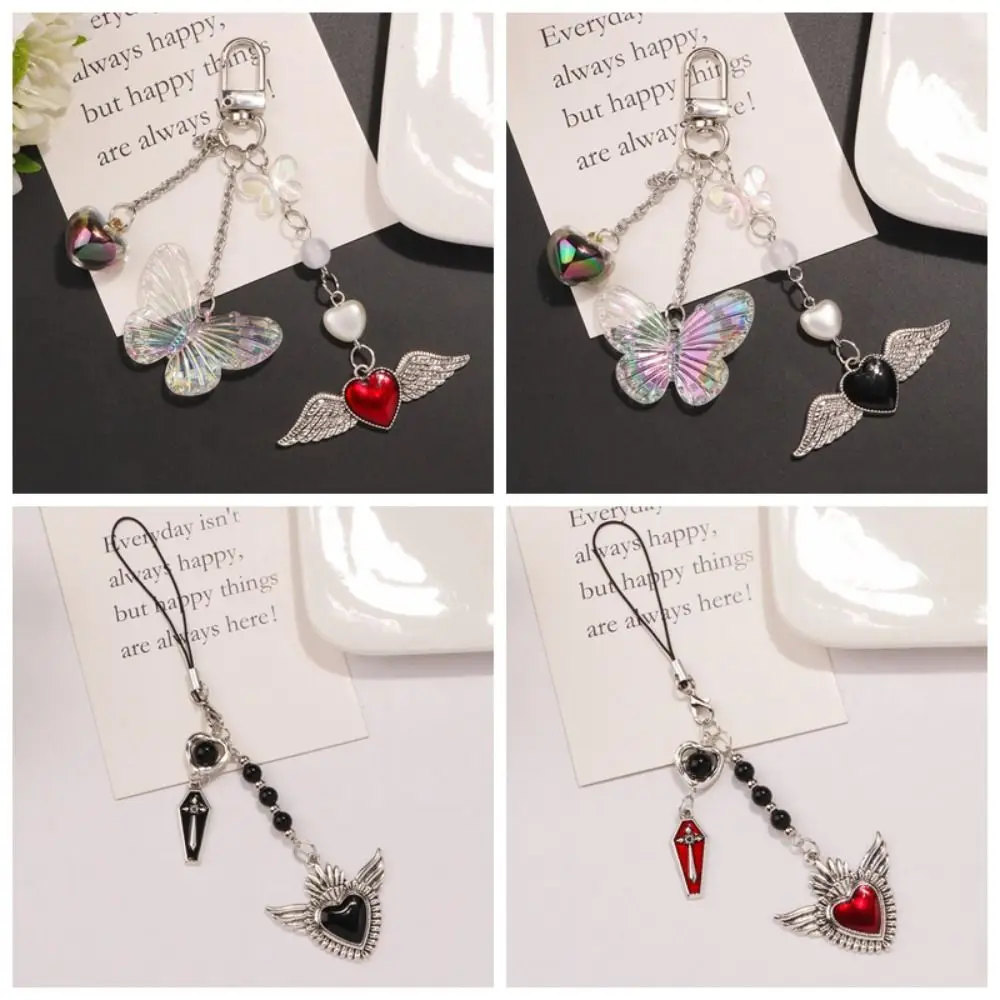 Butterfly Y2K Phone Chain Love Phone Charm Mobile Phone Strap Key Cord Gothic Style Mobile Keychain Lanyard Jewelry Gift