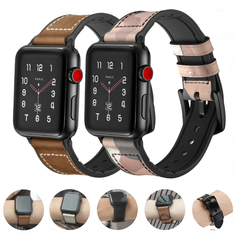 

Double Leather Strap For Apple Watch Ultra 8 7 45mm 41mm 45mm44mm Bracelet Wristband For iwatch 6 5 4 SE 3 44mm 40mm 42mm 38mm