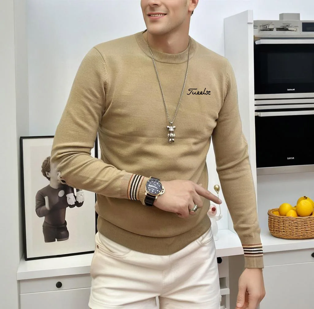 

Spring New Men Golf Knitted Sweater Luxury Long Sleeves Top Fashion Casual Round Neck Blouse Golf Wear Korean Golf Sweater