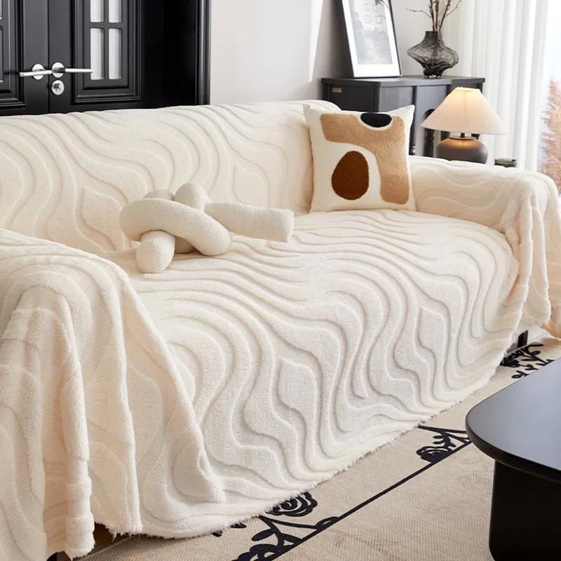 Anti Cat Scratch Large Sofa Cover Ins Style Thickness Plush Velvet Seat Cushion Slipcover Solid Color Full Coverage Sofa Blanket