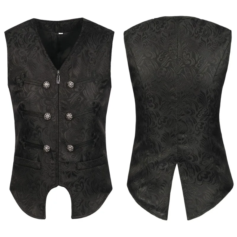 

New Men's Medieval Vintage Gothic Short Gowns Three-Breasted Waistcoat Halloween Play Costumes