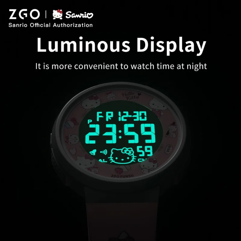 ZGO Sanrio Hello Kitty Kids Watch for Girls Cute Electronic Digital Wristwatch Waterproof and Luminous Watch Birthday Gift 8551
