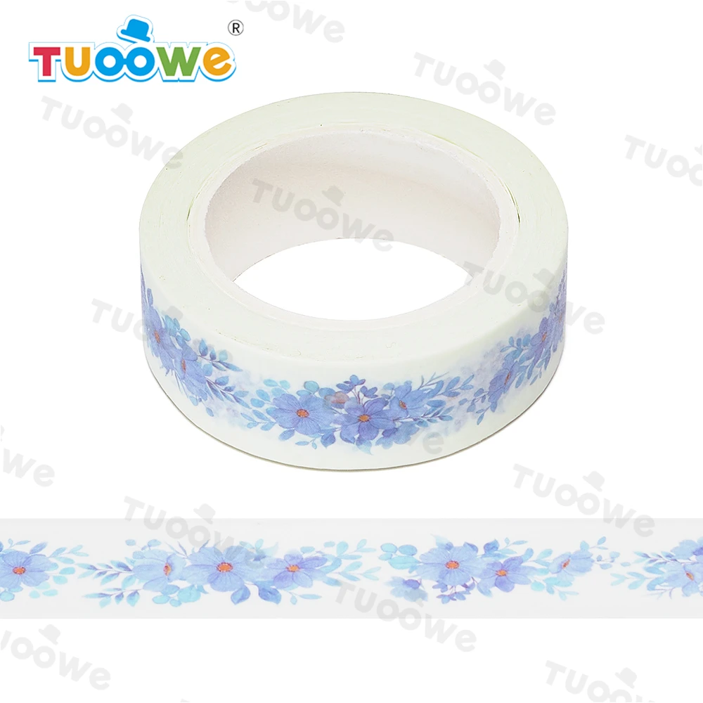 2022 NEW 1PC 15mm x 10m Pastel Blue Floral Watercolor Scrapbook Paper Masking Adhesive Washi Tape washi tape set designer mask