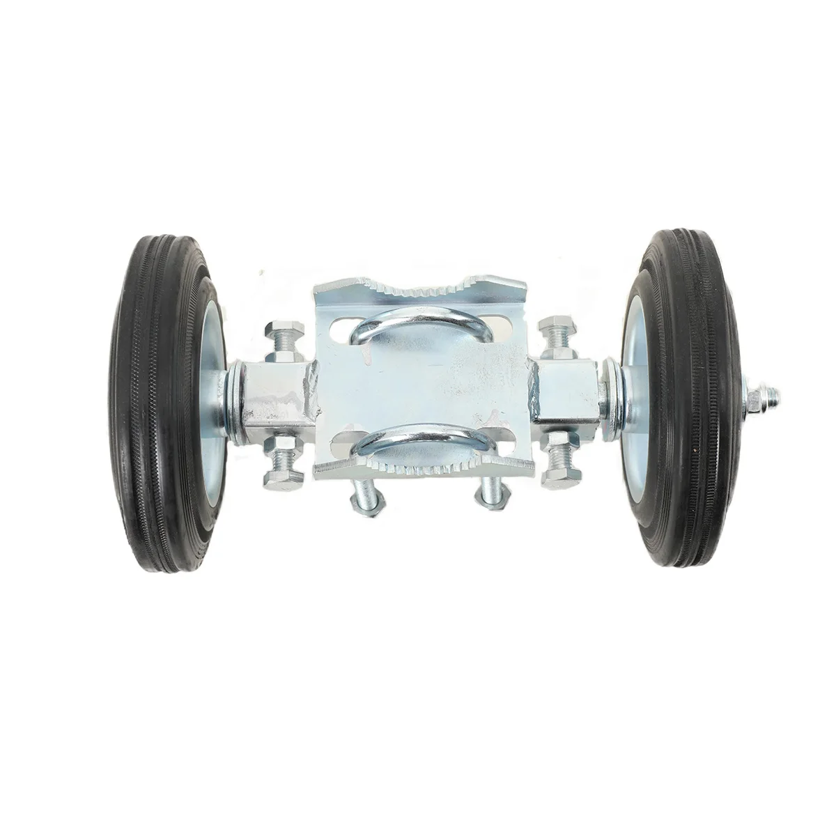Chain Link Double Wheel Carrier with 6" Solid Rubber Wheels for Sliding Gates - Helper Wheel