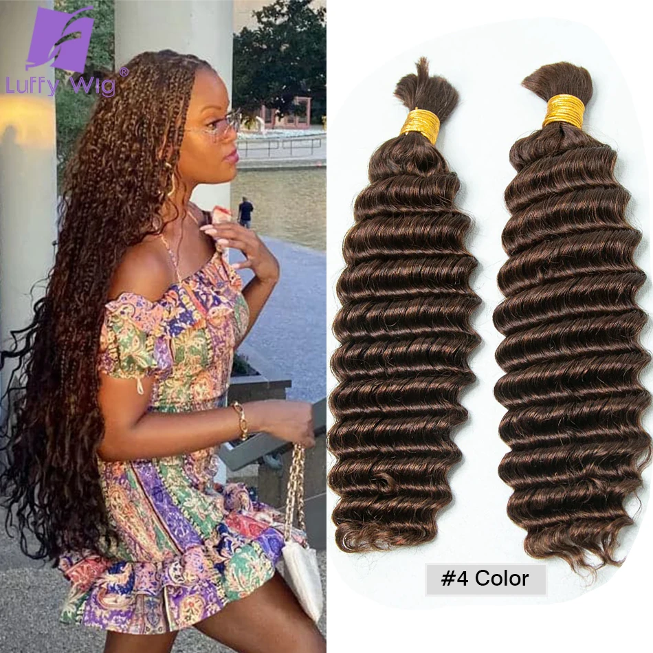 

Deep Wave Bulk Human Hair for Braiding Natural Black Color 30 Color 4 Double Drawn Curly Human Braiding Hair No Weft Extensions