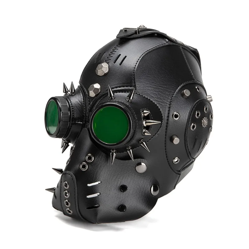 plague-doctor-mask-steampunk-full-face-mask-black-leather-spiked-mask-with-green-goggles-for-halloween-costume-party-cosplay