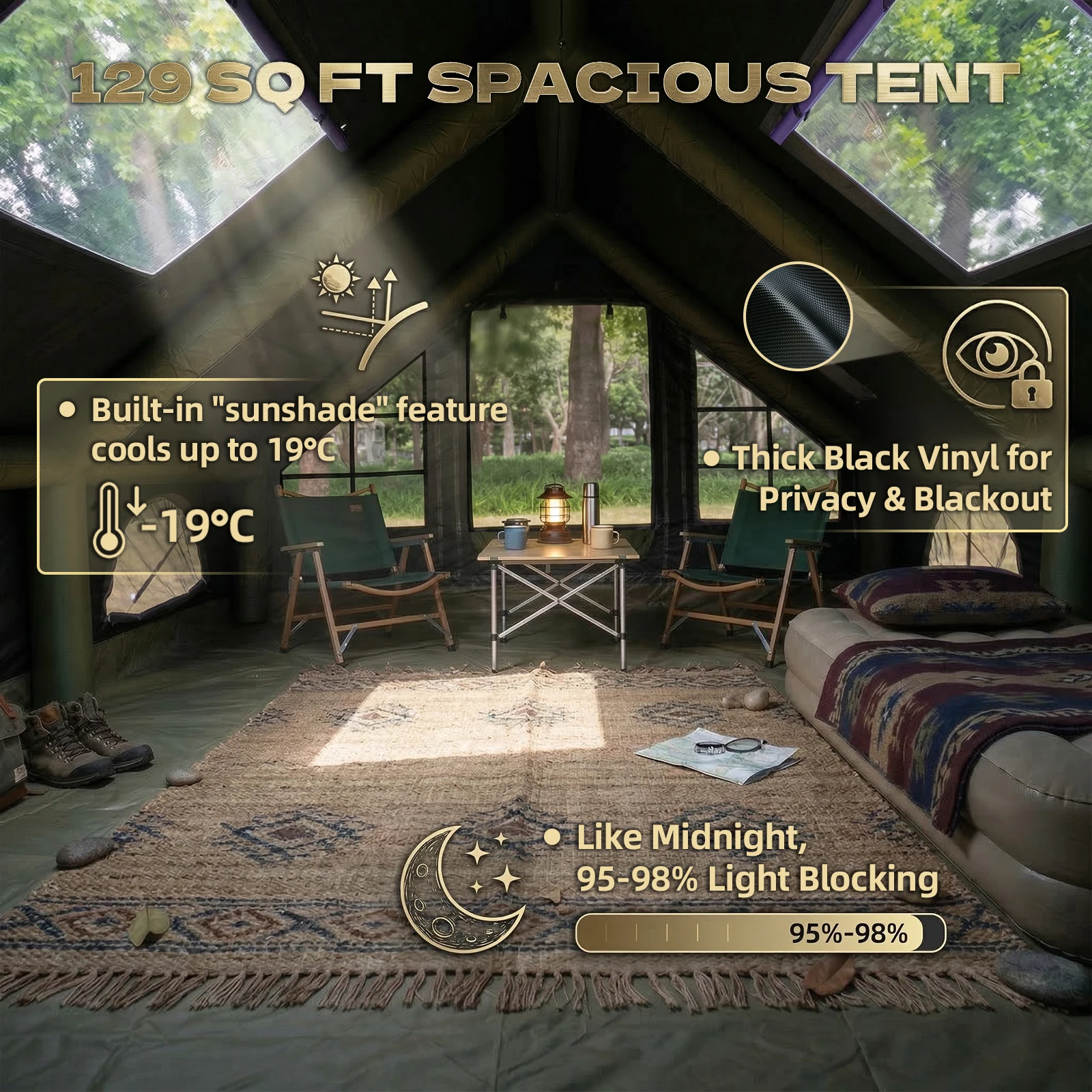 Inflatable Camping Tents 8-10 Person,129 Square Feets Large Inflatable Camping Tent with AC Vent,Blow up Tent with Mesh Window