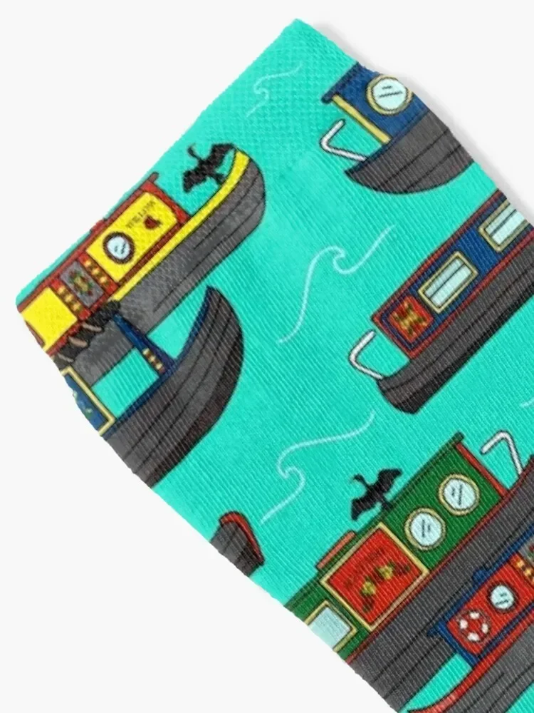 Canal Narrowboats and Barges on the Water Socks Antiskid soccer new year cotton Boy Socks Women's