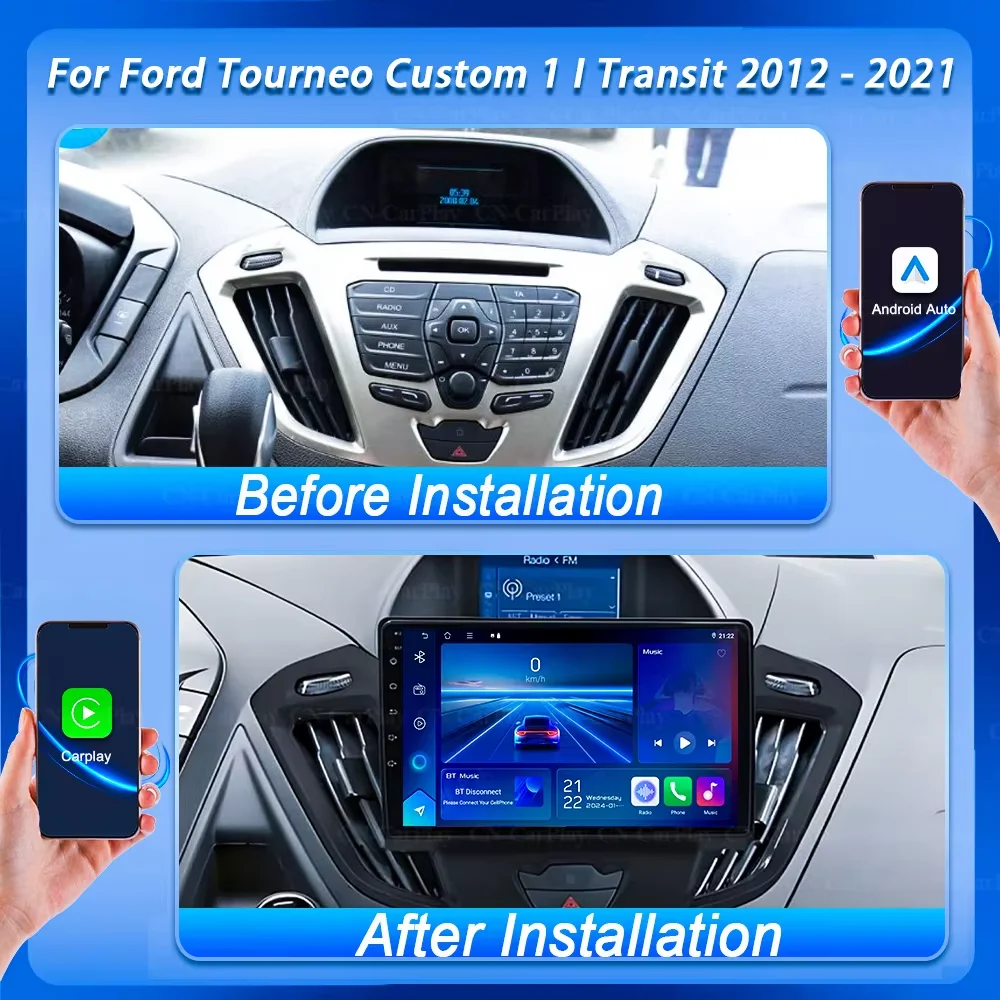 Car Radio Autoradio Carplay Android For Ford Tourneo Custom 1 I Transit 2012 - 2021 GPS Navigation Video Multimedia Player 5G