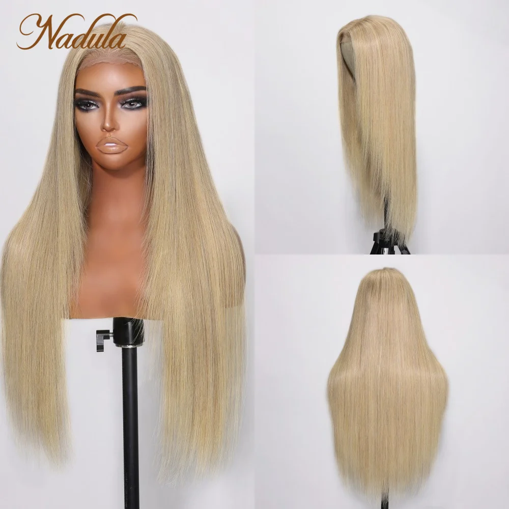 Nadula 13X4 Lace Front Dark Blond Color Lace Wig Champangne Color Highlight With Pre Plucked Layered Cut Blonde Straight Hair